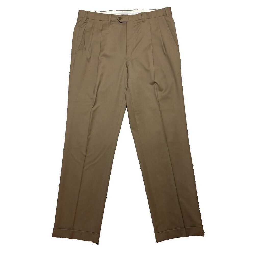 Ermenegildo Zegna Men's Wool Tan Brown Dress Pants Pleated Front Sz 36R‎ 36x32
